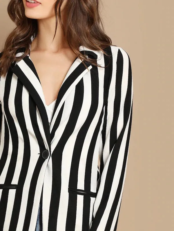 CM-CS727702 Women Elegant Seoul Style Notch Collar Striped Textured Blazer