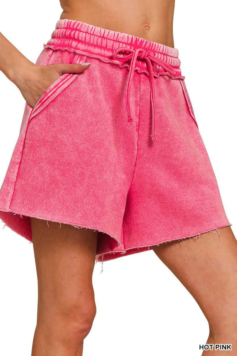 COASTAL CRUSH SHORTS - ZENANA (hot pink)