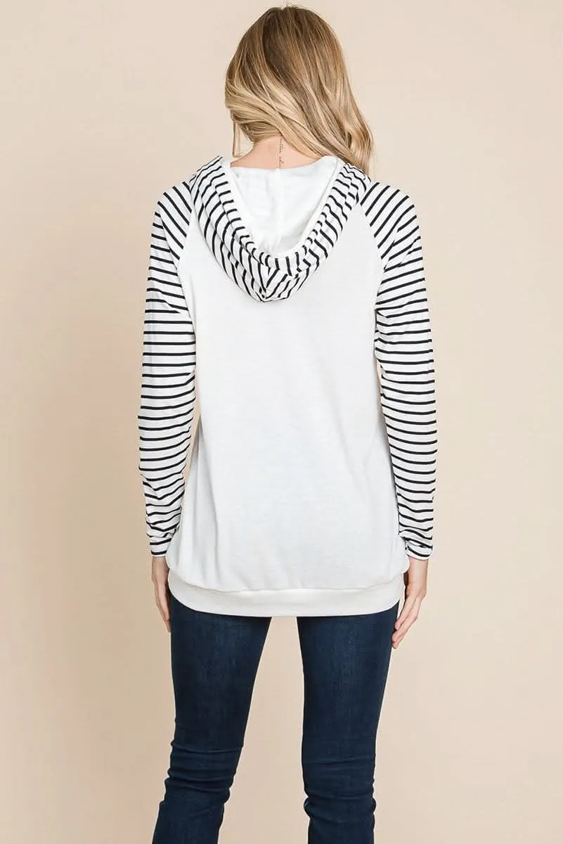Color Block Striped Double Hoodie Sweatshirts