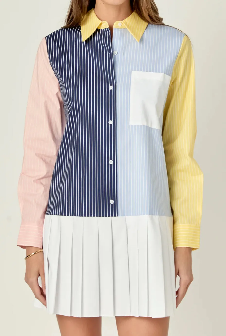 Colorblock Stripe Shirt Dress