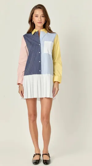 Colorblock Stripe Shirt Dress