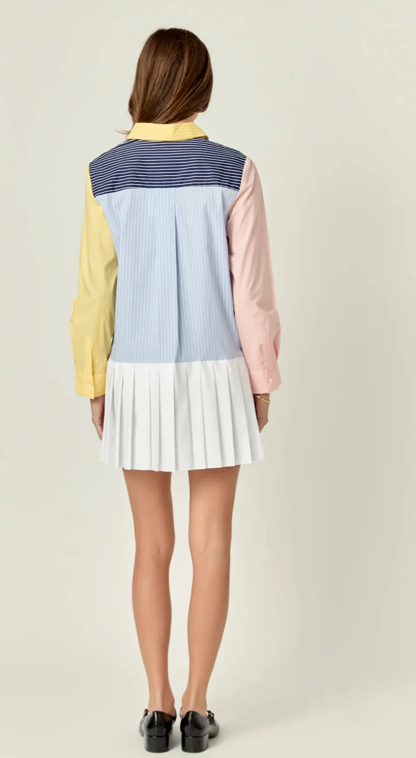 Colorblock Stripe Shirt Dress