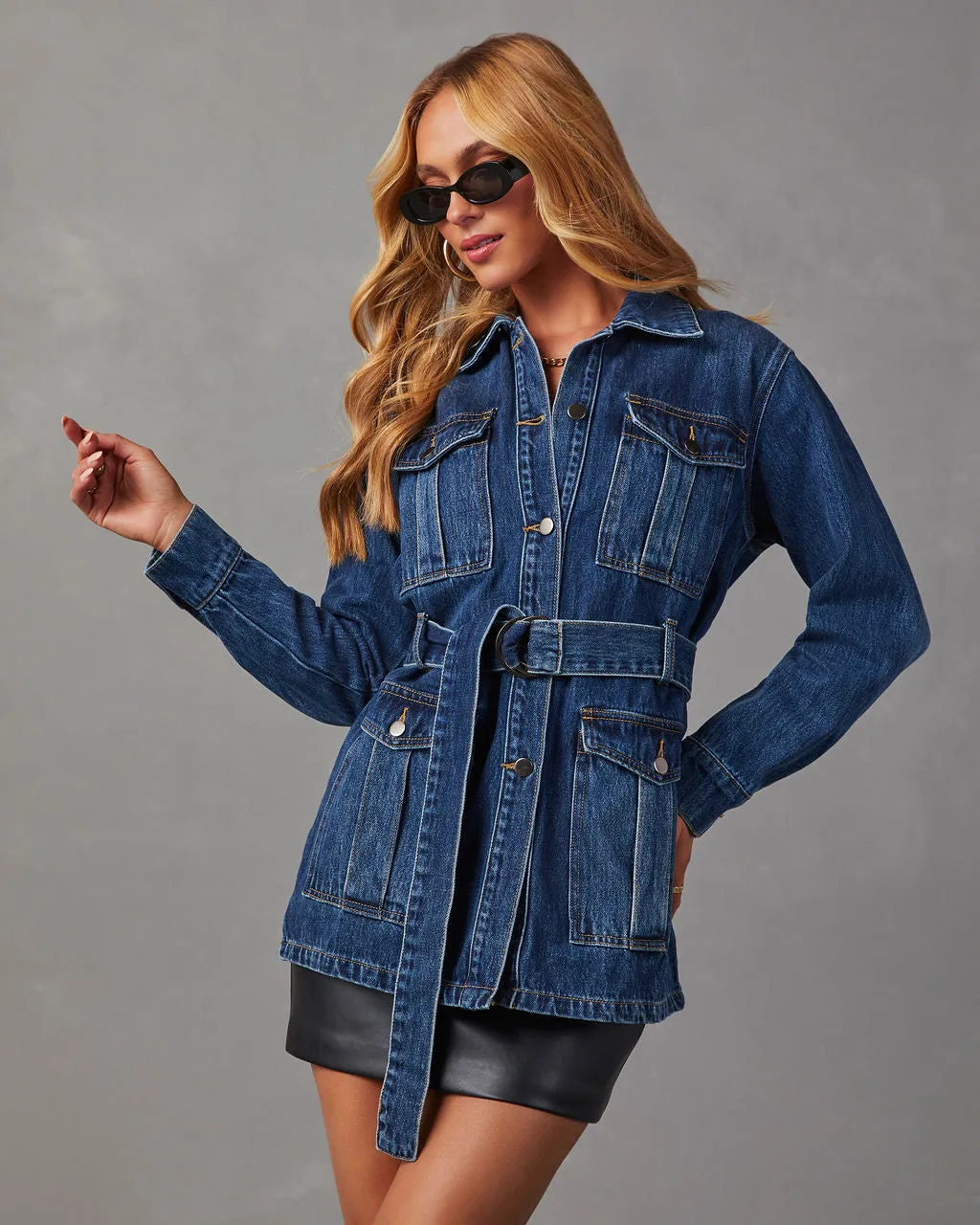 Cool Demeanor Tie Waist Faux Leather Jacket