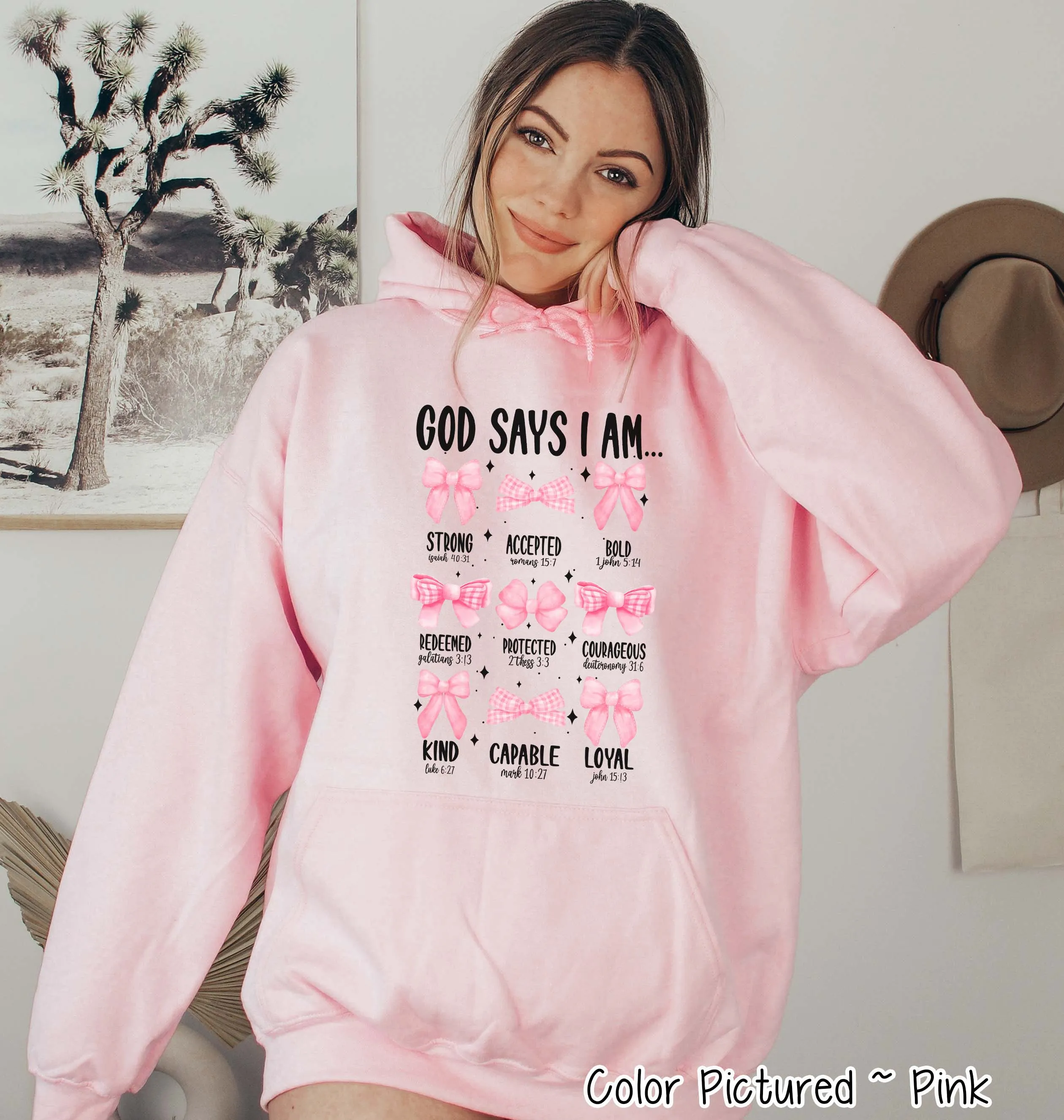 Coquette Pink Bow God Says I Am Faith Tee and Sweatshirt