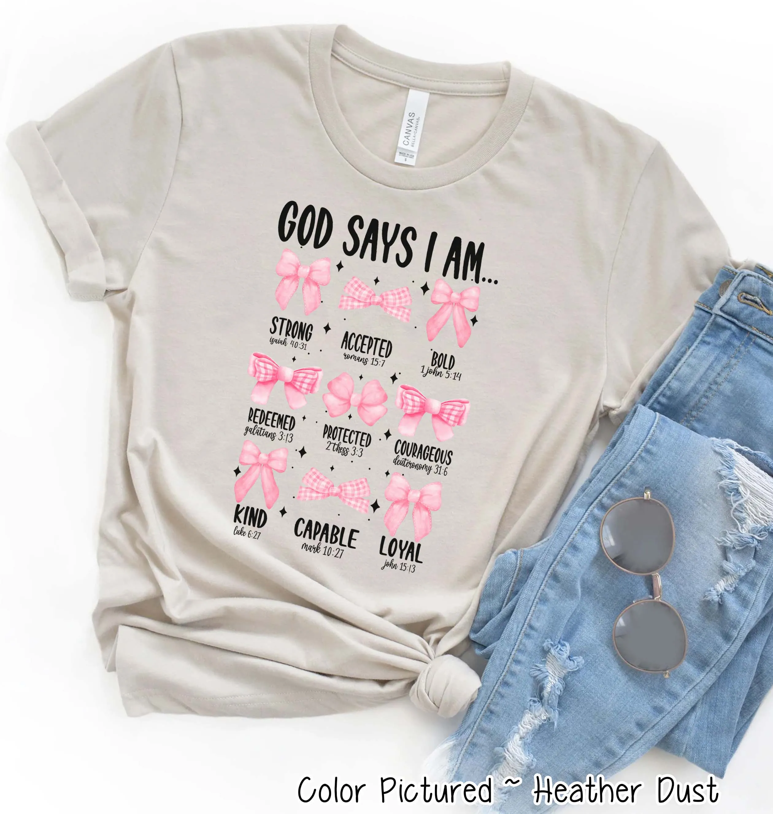 Coquette Pink Bow God Says I Am Faith Tee and Sweatshirt