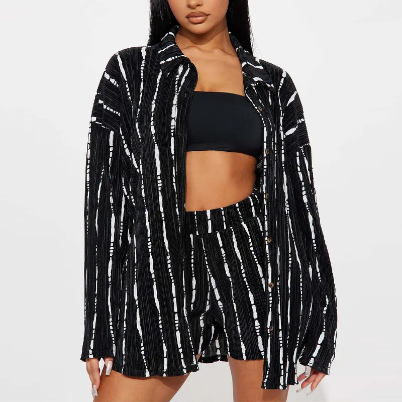 Corlorful Print Textured 2PCS Shorts Set