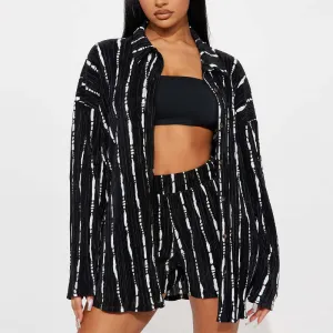 Corlorful Print Textured 2PCS Shorts Set