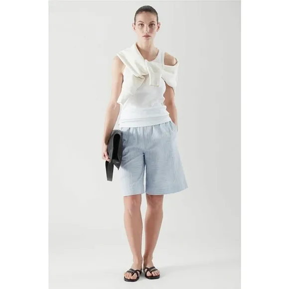 COS Seersucker Cotton Shorts Blue White Stripe Size Medium