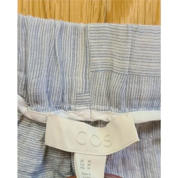 COS Seersucker Cotton Shorts Blue White Stripe Size Medium