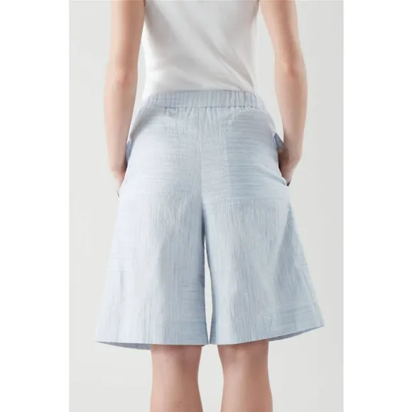 COS Seersucker Cotton Shorts Blue White Stripe Size Medium