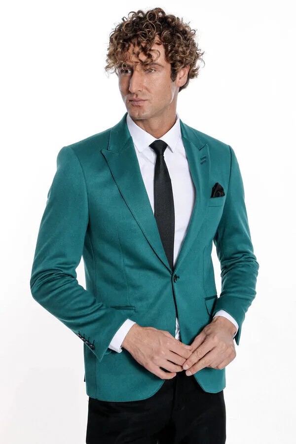 Cotton Slim Fit Plain Green Men Blazer - Wessi