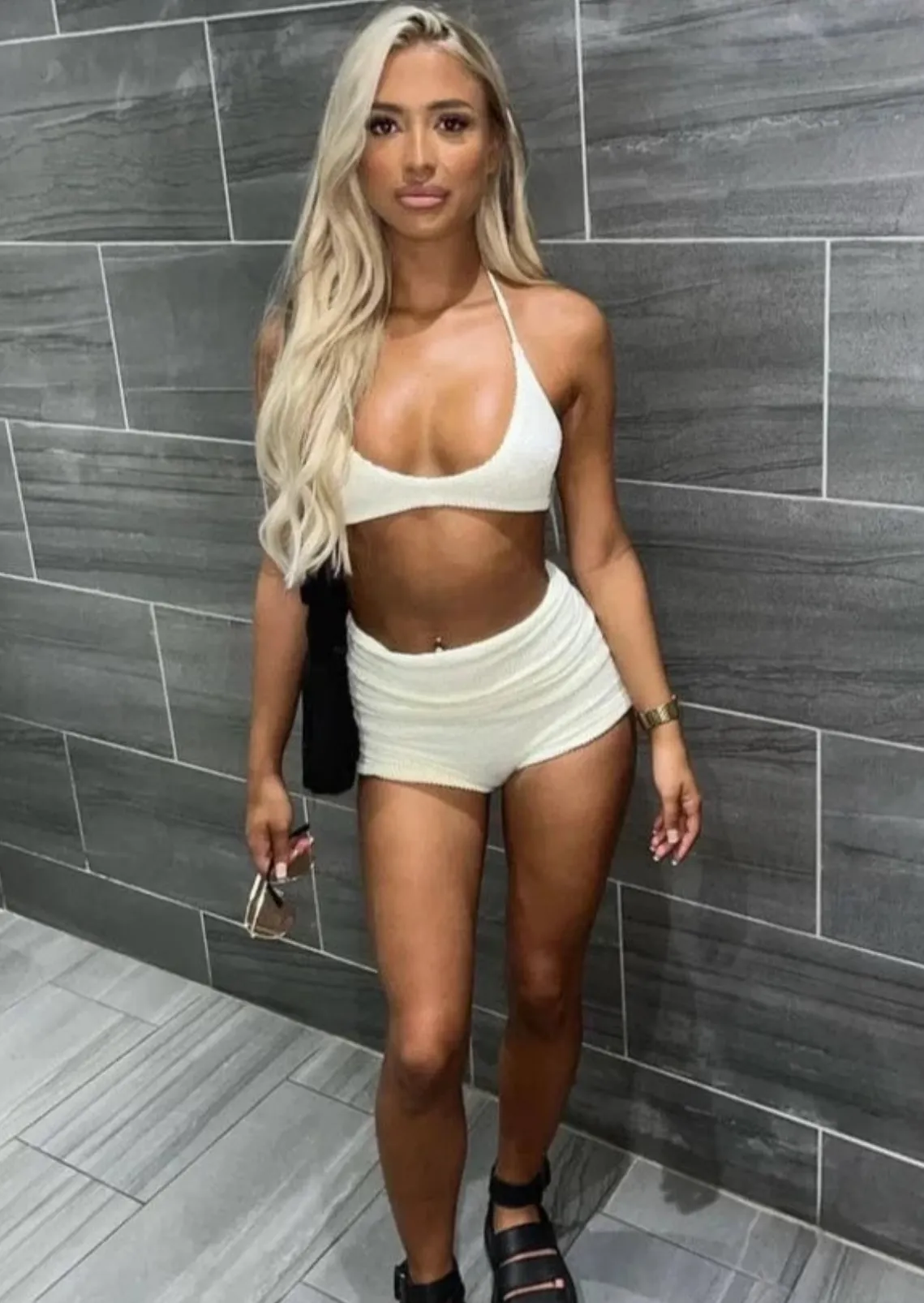 Crinkle Get Ruched Shorts Co-Ord in Cream