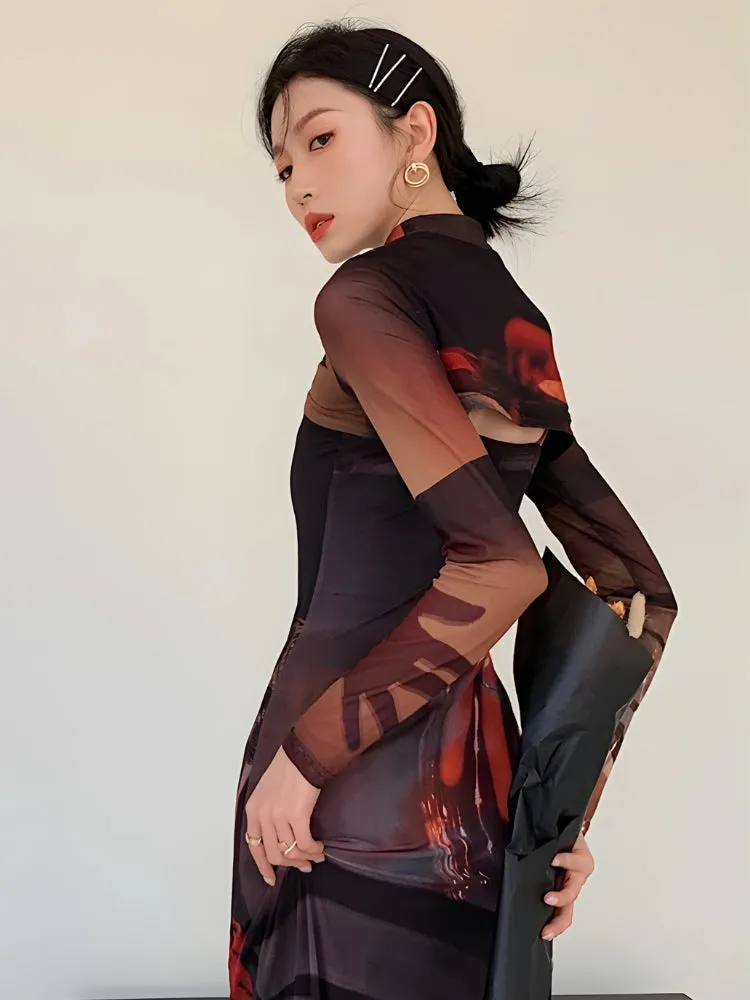 Crop Top & Mesh Midi Dress Two Piece Set