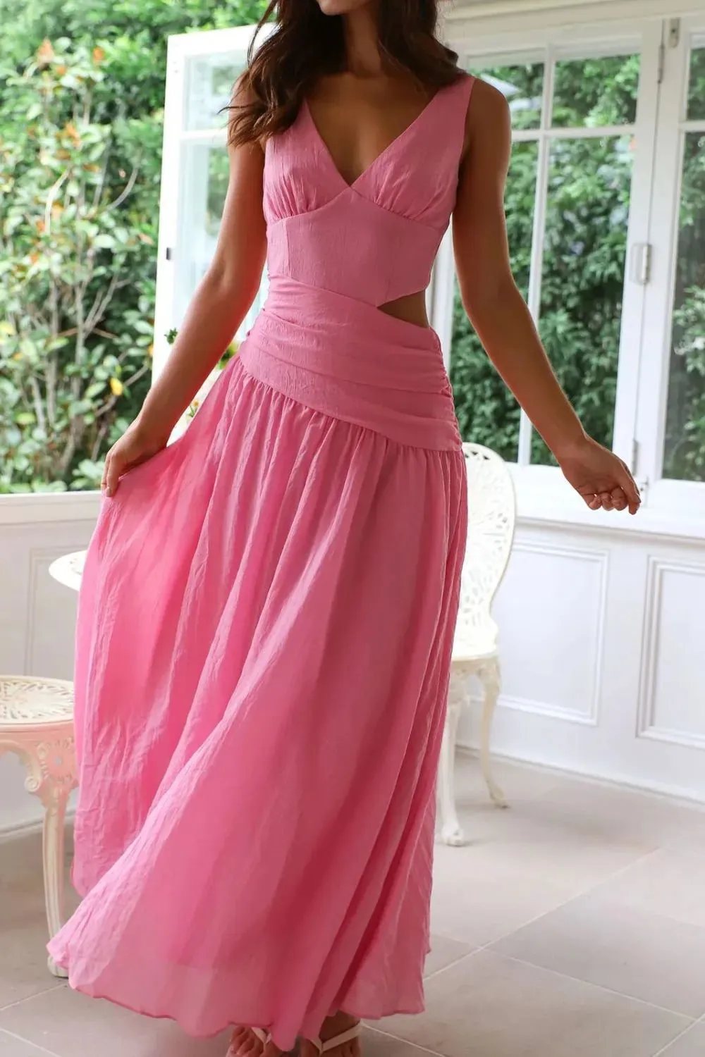 Cutout Back V-Neck Dress