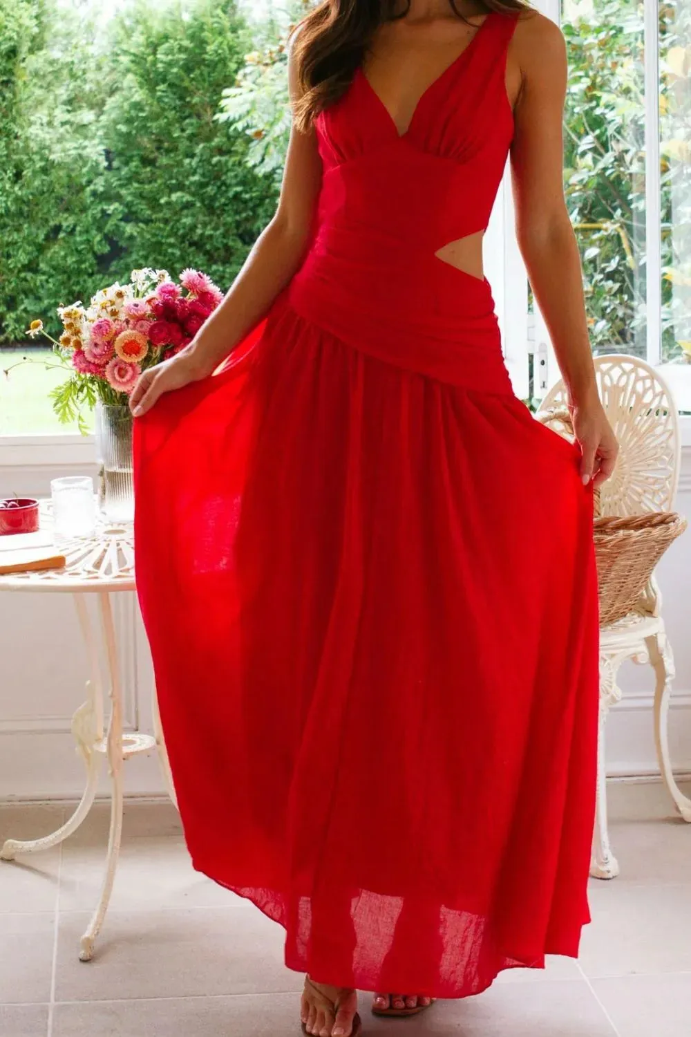 Cutout Back V-Neck Dress