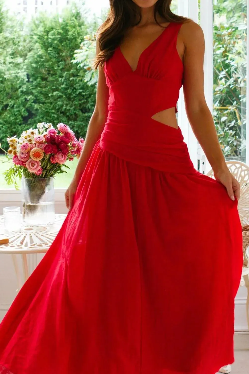 Cutout Back V-Neck Dress