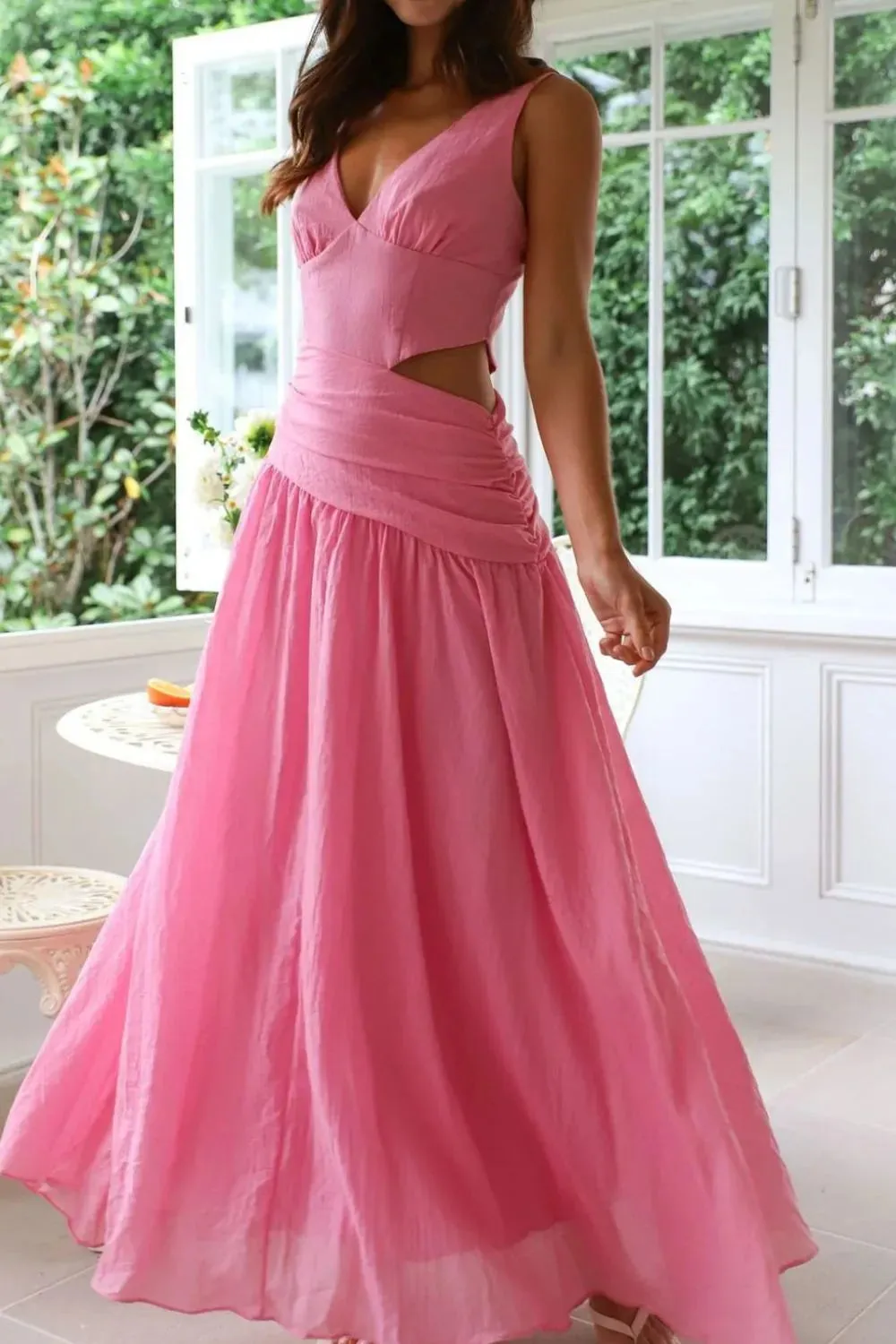 Cutout Back V-Neck Dress
