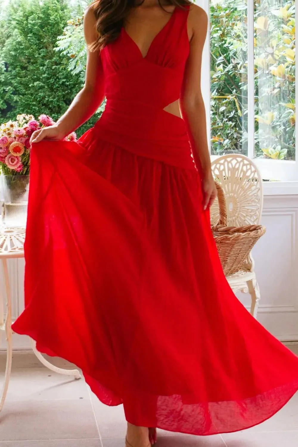 Cutout Back V-Neck Dress