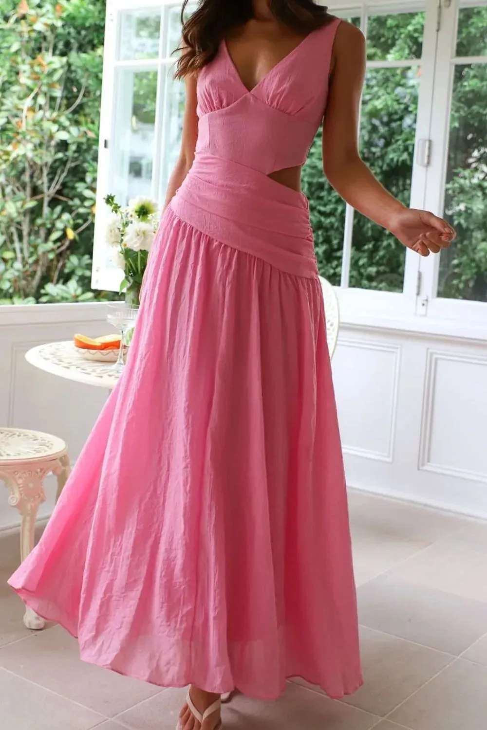 Cutout Back V-Neck Dress