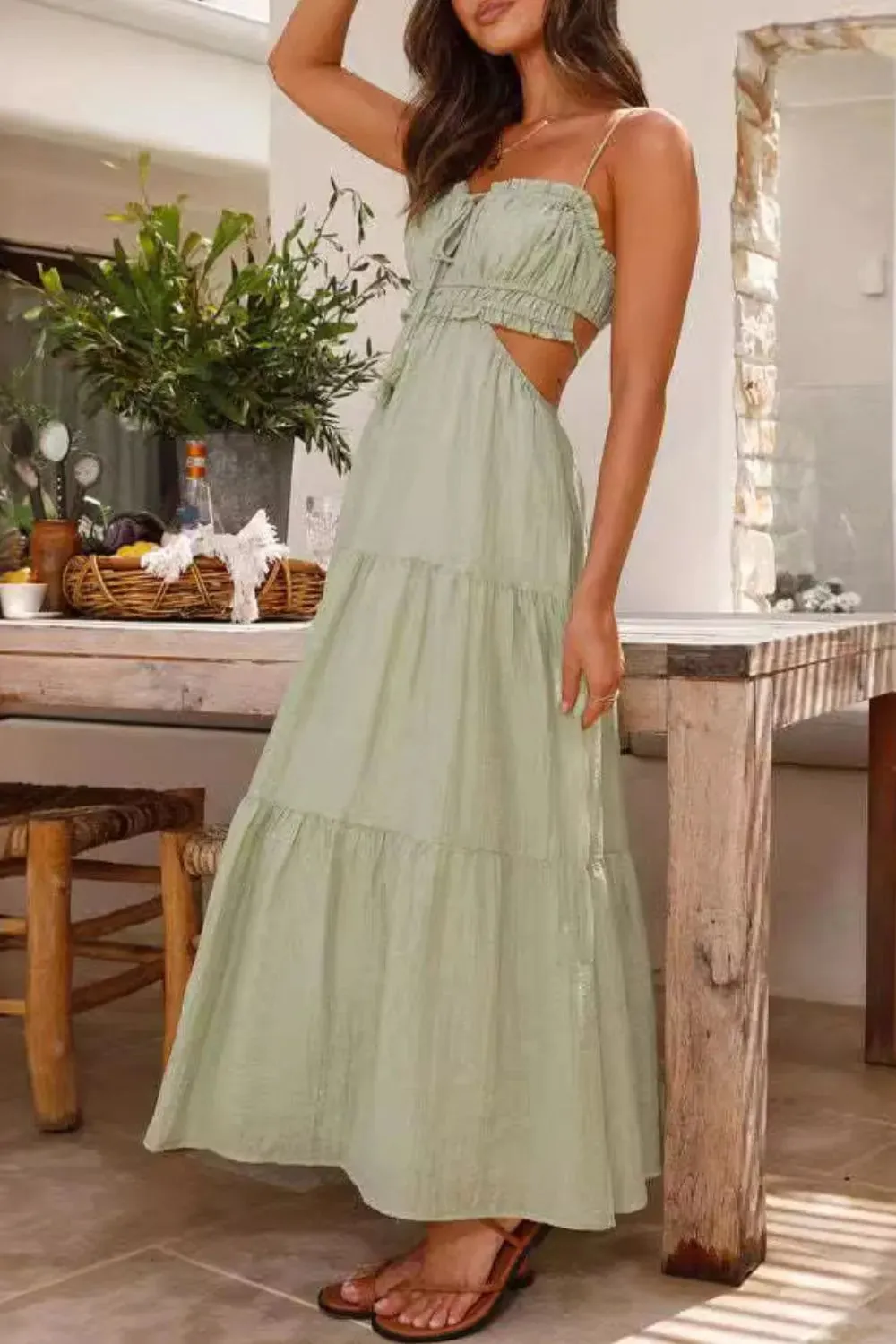 Cutout Square Neck Midi Cami Dress