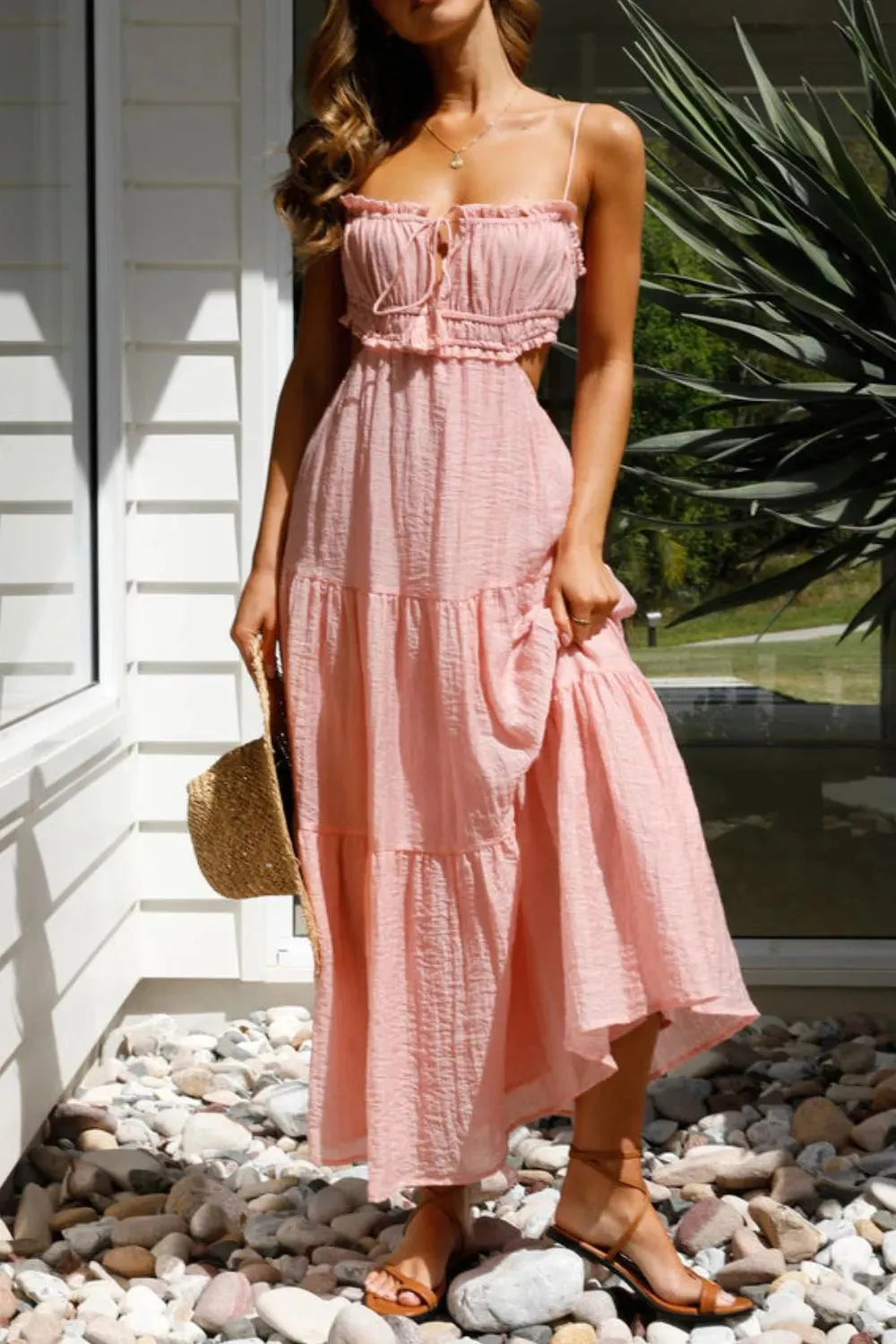 Cutout Square Neck Midi Cami Dress