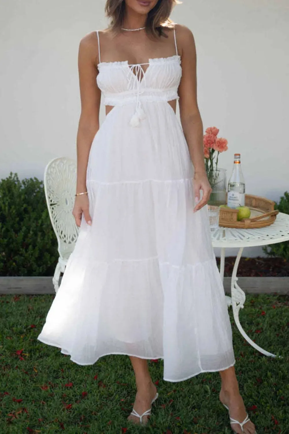 Cutout Square Neck Midi Cami Dress