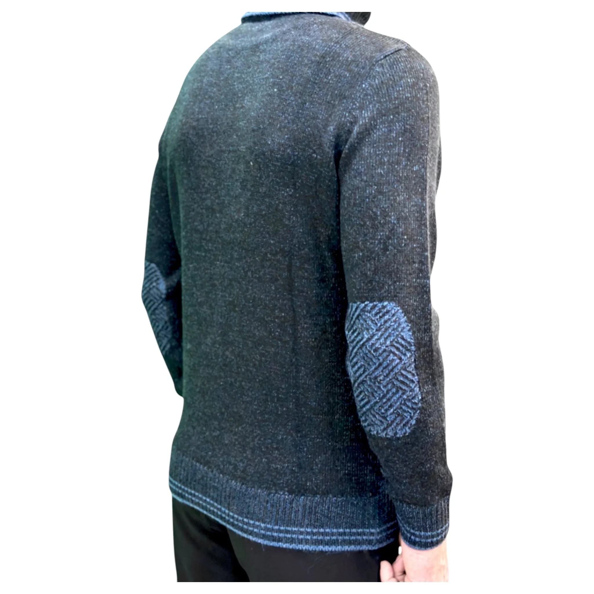 Dark and Light Blue Patterned  Men's Chunky Turtleneck Sweater -100% Real  Wool