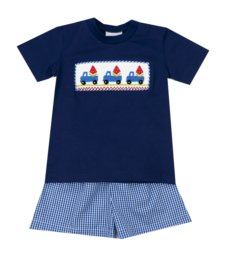 Delaney Blue Smocked Watermelon Short Set