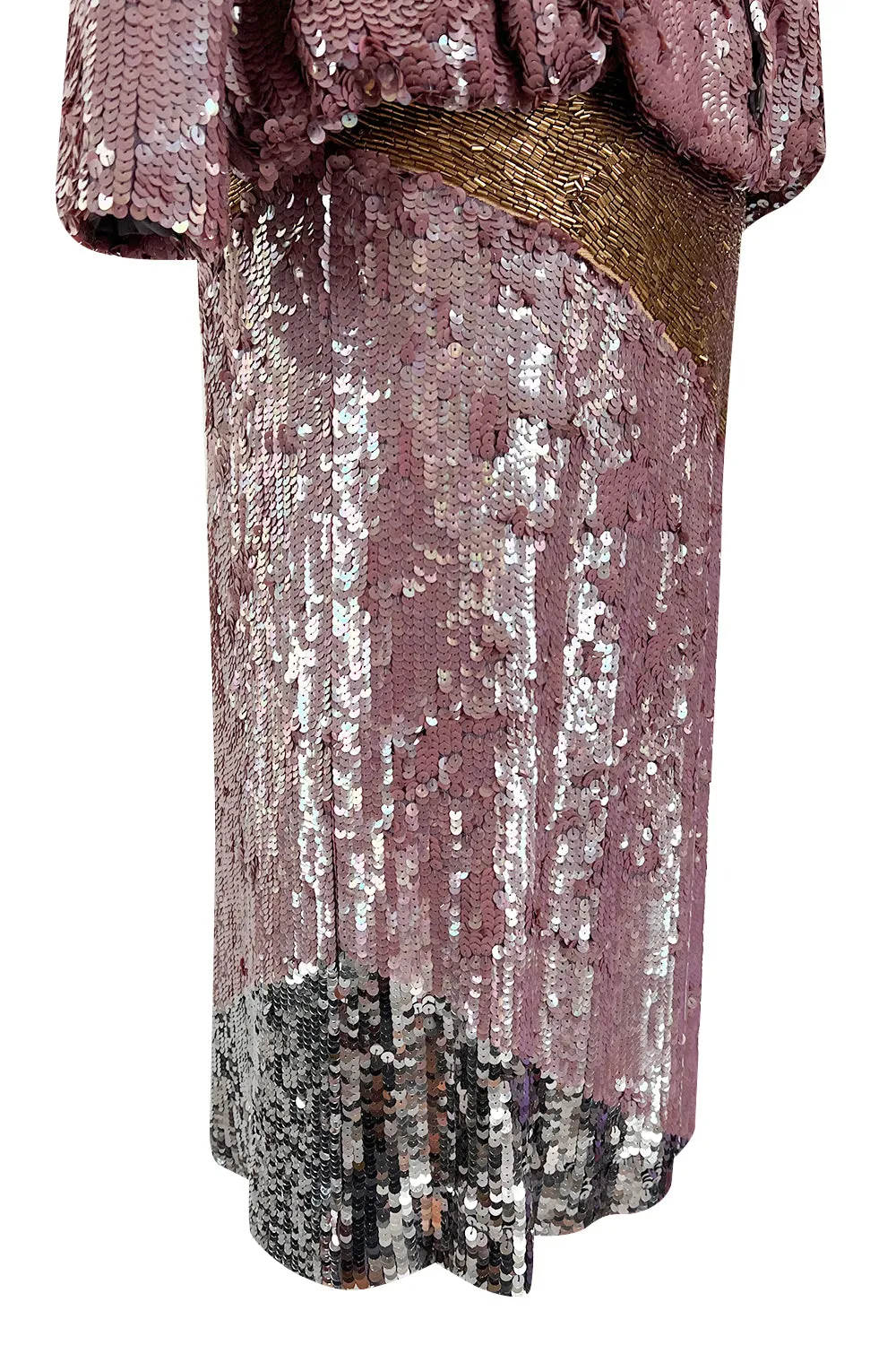 Documented 1982 Bill Blass Sequin & Beaded Dusty Purple, Gold & Silver Dress