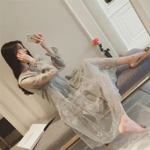 Dress Korean Fashion Ladies Crochet Organza Long Dresses Casual Pregnant Women Dress Plus Size
