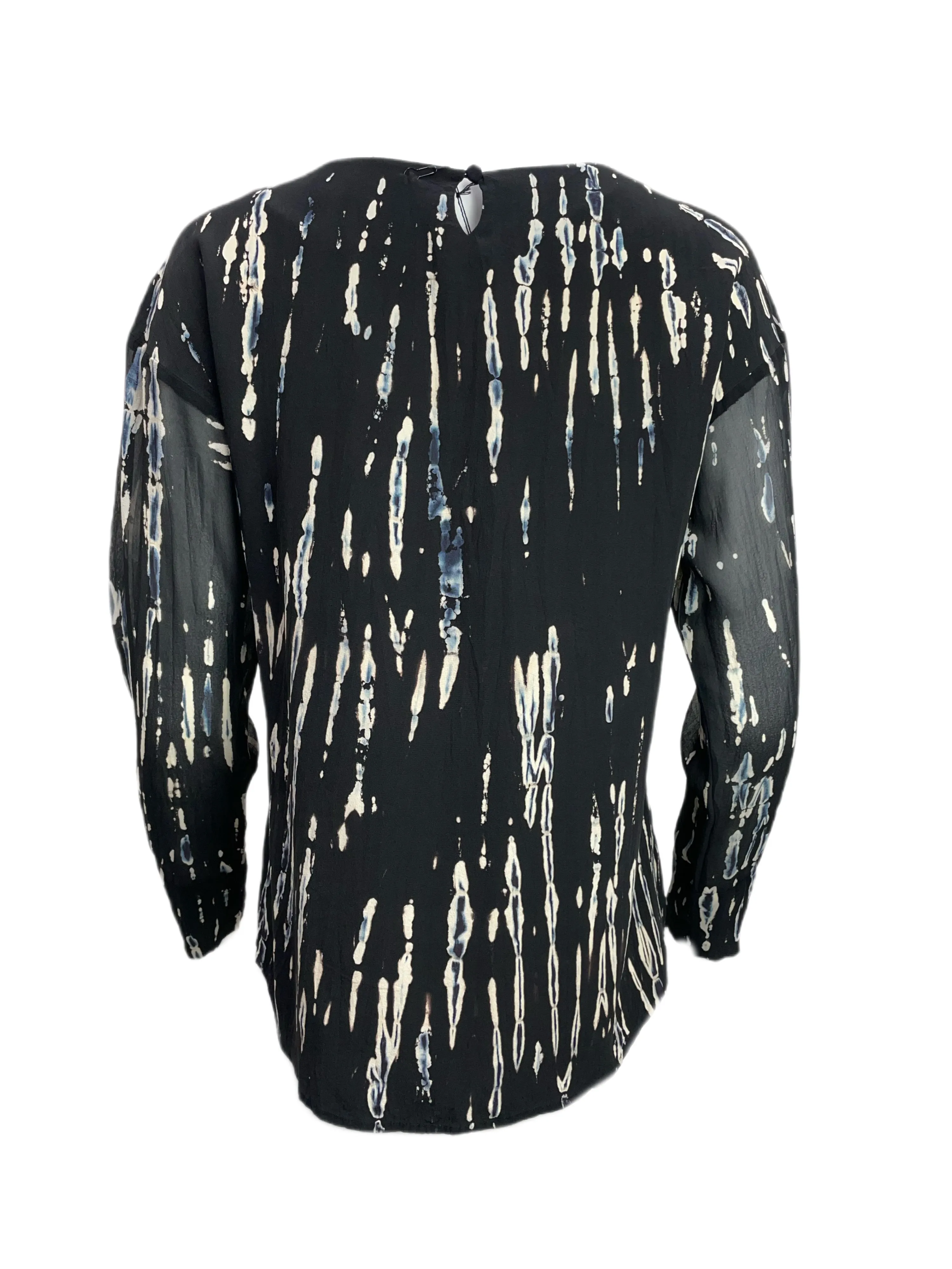 ECRU Women's Black Long Sleeve Printed Blouse #1514 S NWT