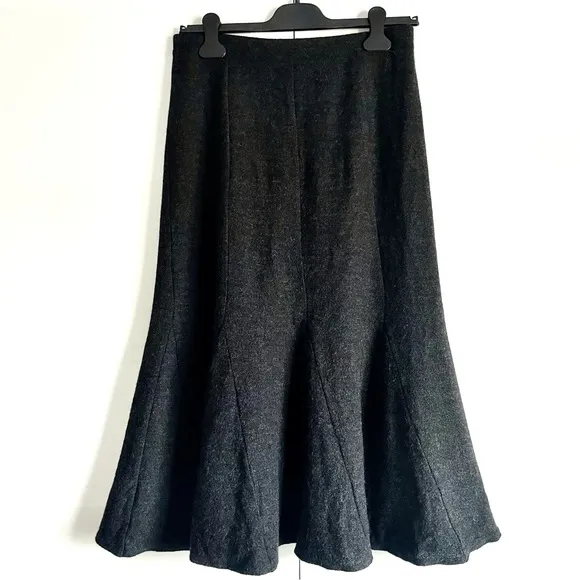 Eileen Fisher Wool Knit Textured Midi Flare Godet Skirt Size S EUC
