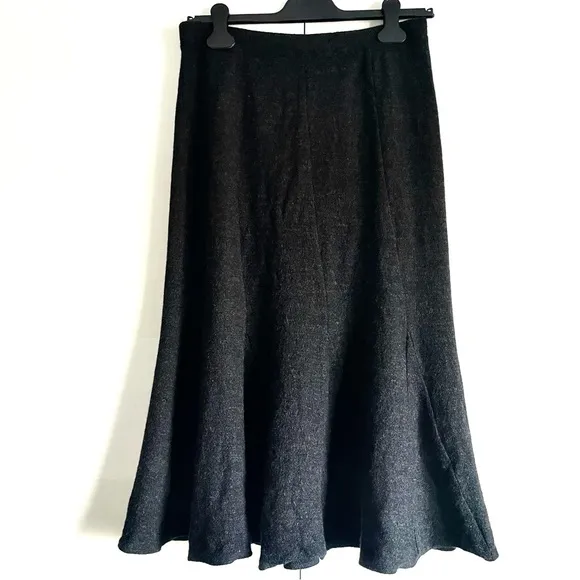 Eileen Fisher Wool Knit Textured Midi Flare Godet Skirt Size S EUC