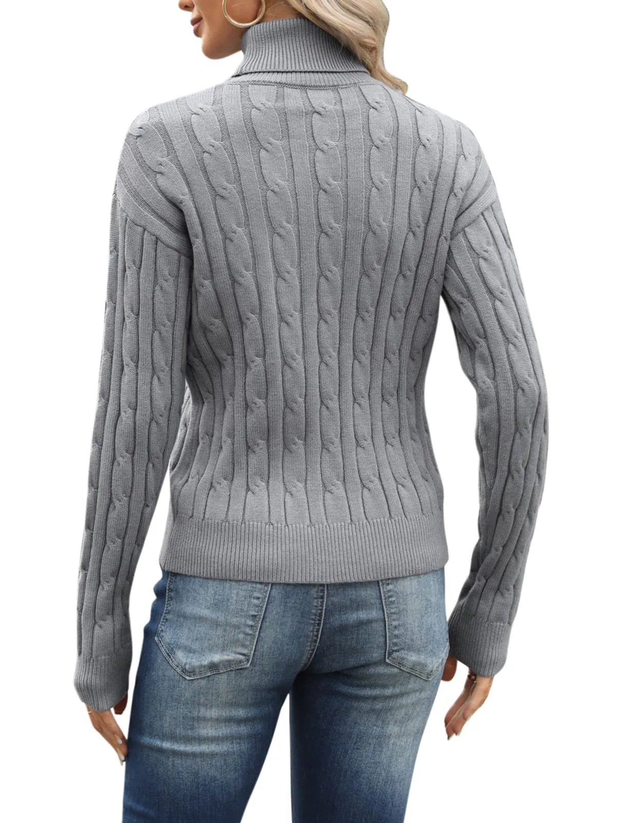 Esobo Women's Classic-fit Lightweight Cable Long Sleeve Mockneck Loose Casual Sweater Jumpers