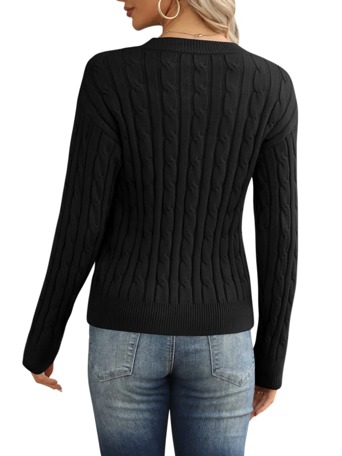 Esobo Women's Classic-fit Lightweight Cable Long Sleeve Mockneck Loose Casual Sweater Jumpers