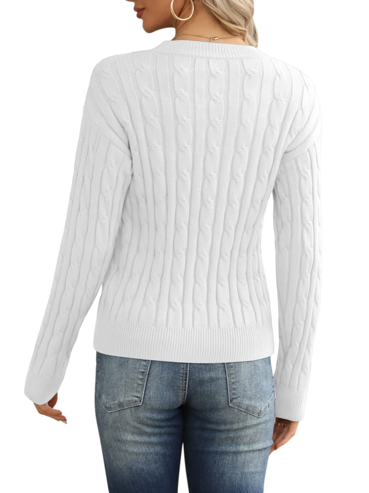 Esobo Women's Classic-fit Lightweight Cable Long Sleeve Mockneck Loose Casual Sweater Jumpers