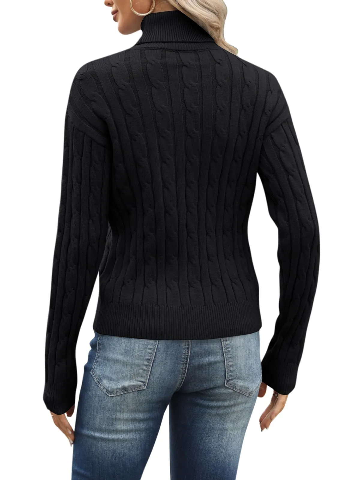 Esobo Women's Classic-fit Lightweight Cable Long Sleeve Mockneck Loose Casual Sweater Jumpers