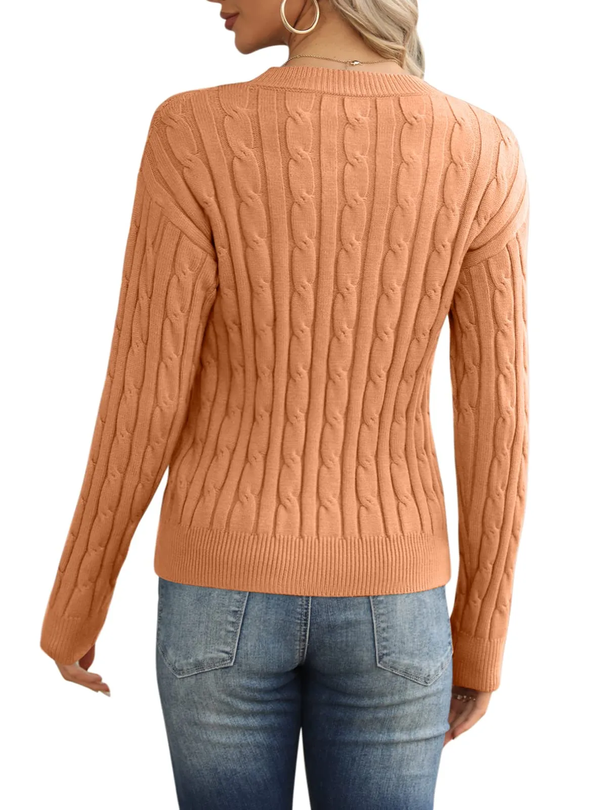 Esobo Women's Classic-fit Lightweight Cable Long Sleeve Mockneck Loose Casual Sweater Jumpers