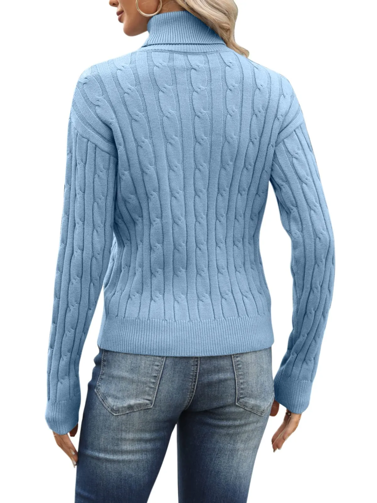 Esobo Women's Classic-fit Lightweight Cable Long Sleeve Mockneck Loose Casual Sweater Jumpers