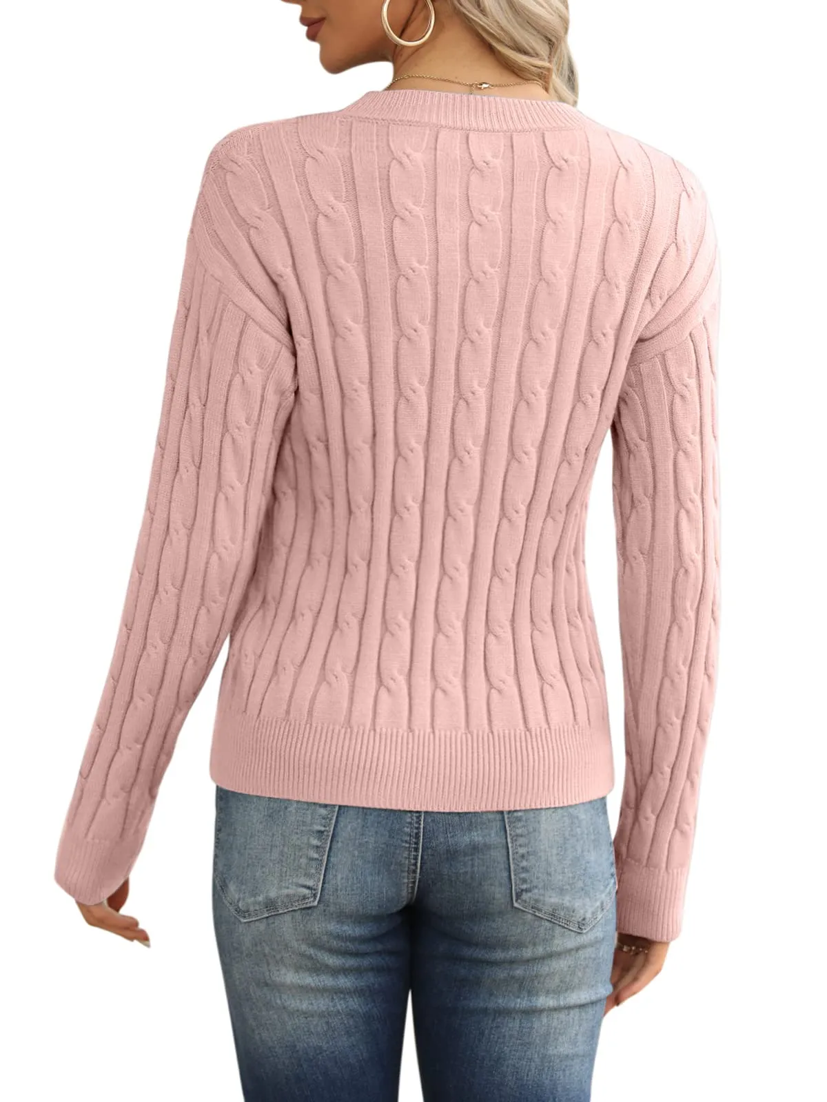 Esobo Women's Classic-fit Lightweight Cable Long Sleeve Mockneck Loose Casual Sweater Jumpers