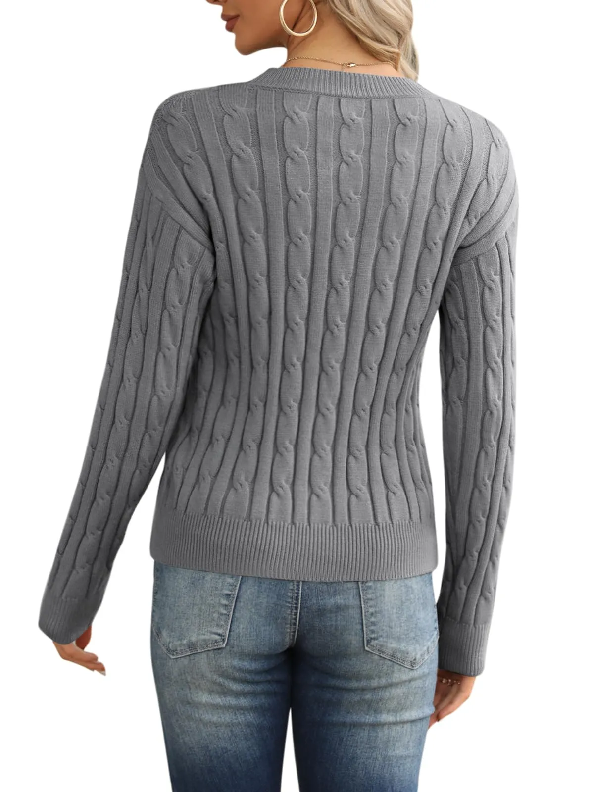 Esobo Women's Classic-fit Lightweight Cable Long Sleeve Mockneck Loose Casual Sweater Jumpers