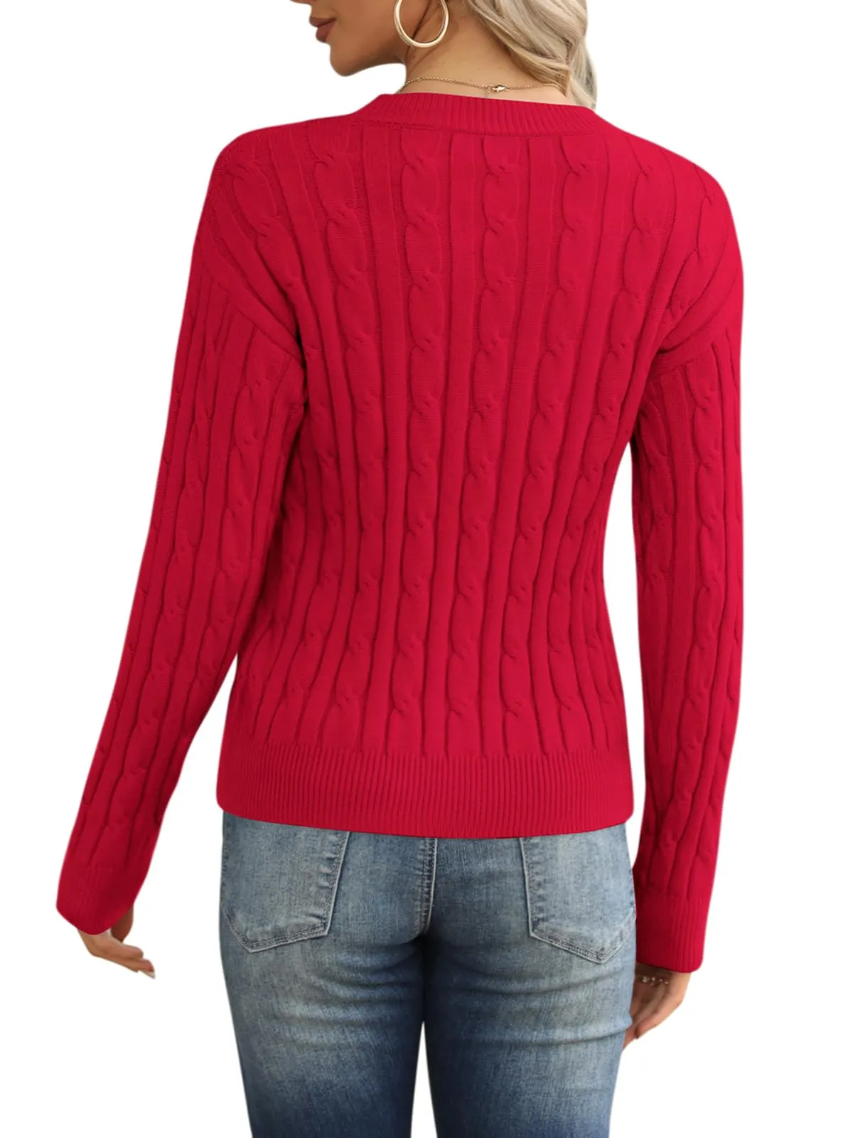 Esobo Women's Classic-fit Lightweight Cable Long Sleeve Mockneck Loose Casual Sweater Jumpers