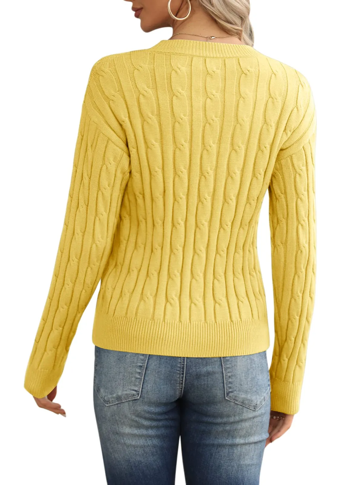 Esobo Women's Classic-fit Lightweight Cable Long Sleeve Mockneck Loose Casual Sweater Jumpers