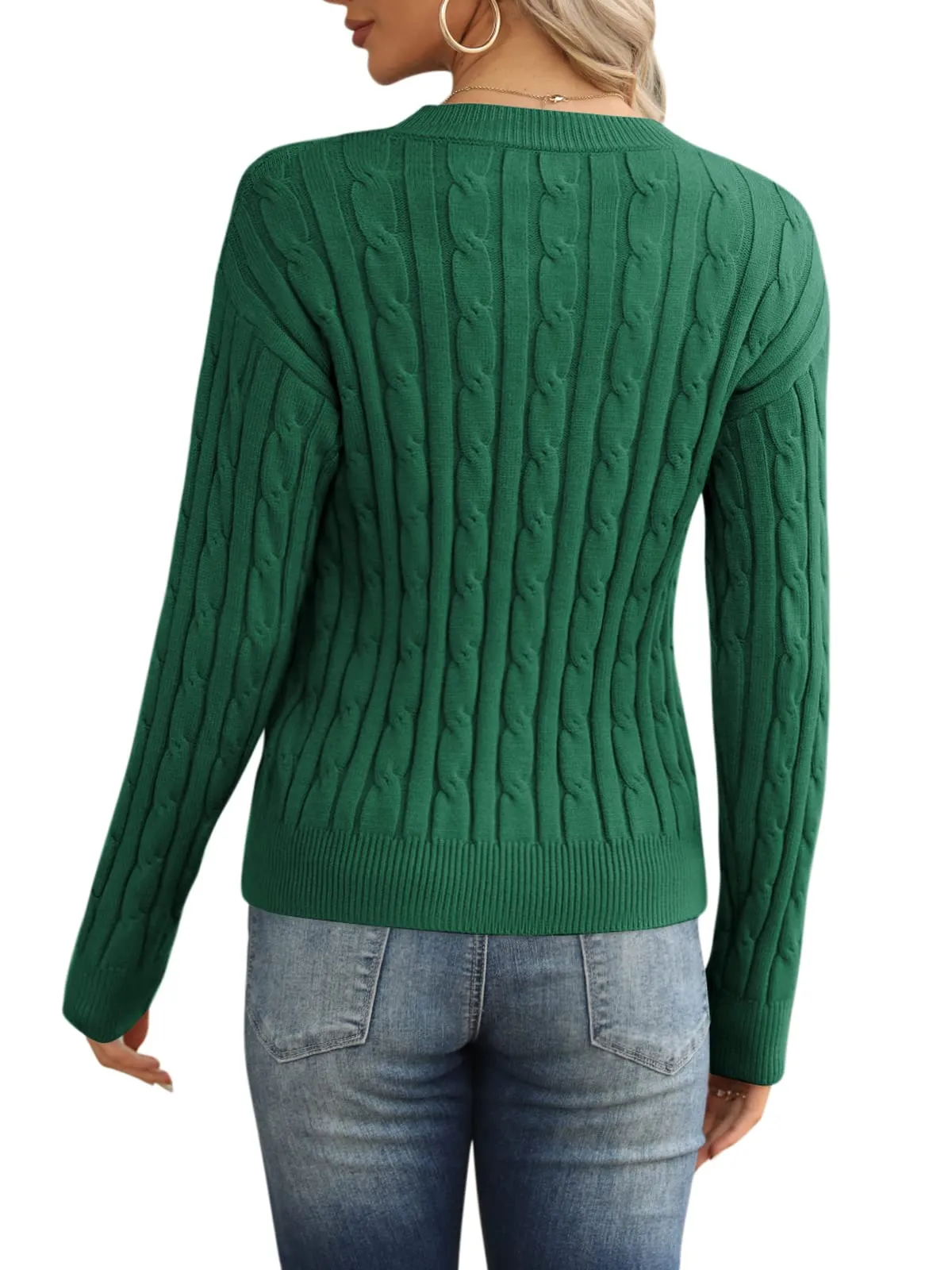 Esobo Women's Classic-fit Lightweight Cable Long Sleeve Mockneck Loose Casual Sweater Jumpers