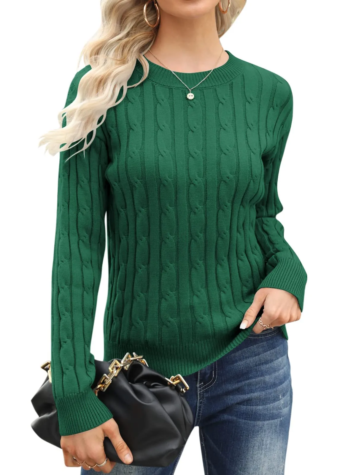 Esobo Women's Classic-fit Lightweight Cable Long Sleeve Mockneck Loose Casual Sweater Jumpers