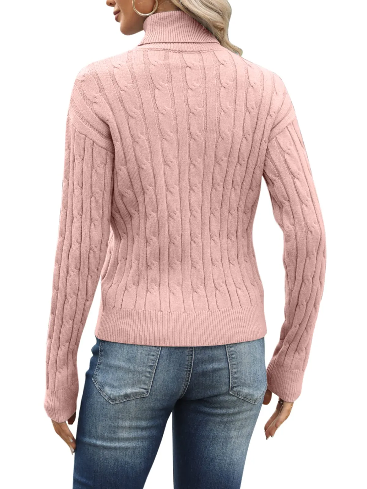 Esobo Women's Classic-fit Lightweight Cable Long Sleeve Mockneck Loose Casual Sweater Jumpers