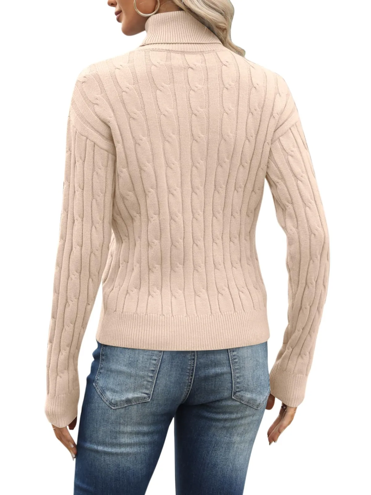 Esobo Women's Classic-fit Lightweight Cable Long Sleeve Mockneck Loose Casual Sweater Jumpers
