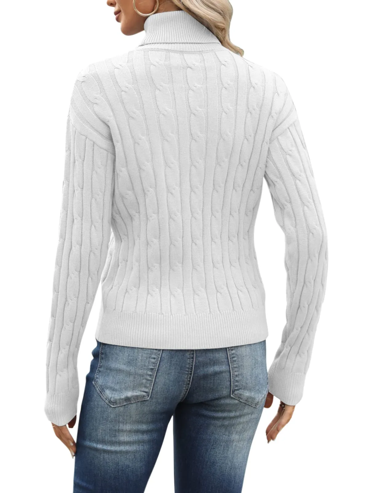 Esobo Women's Classic-fit Lightweight Cable Long Sleeve Mockneck Loose Casual Sweater Jumpers