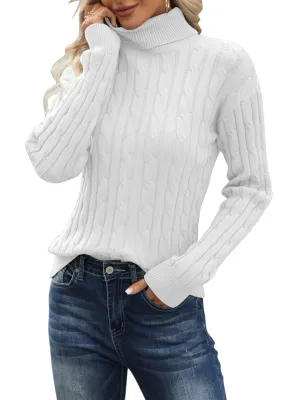 Esobo Women's Classic-fit Lightweight Cable Long Sleeve Mockneck Loose Casual Sweater Jumpers