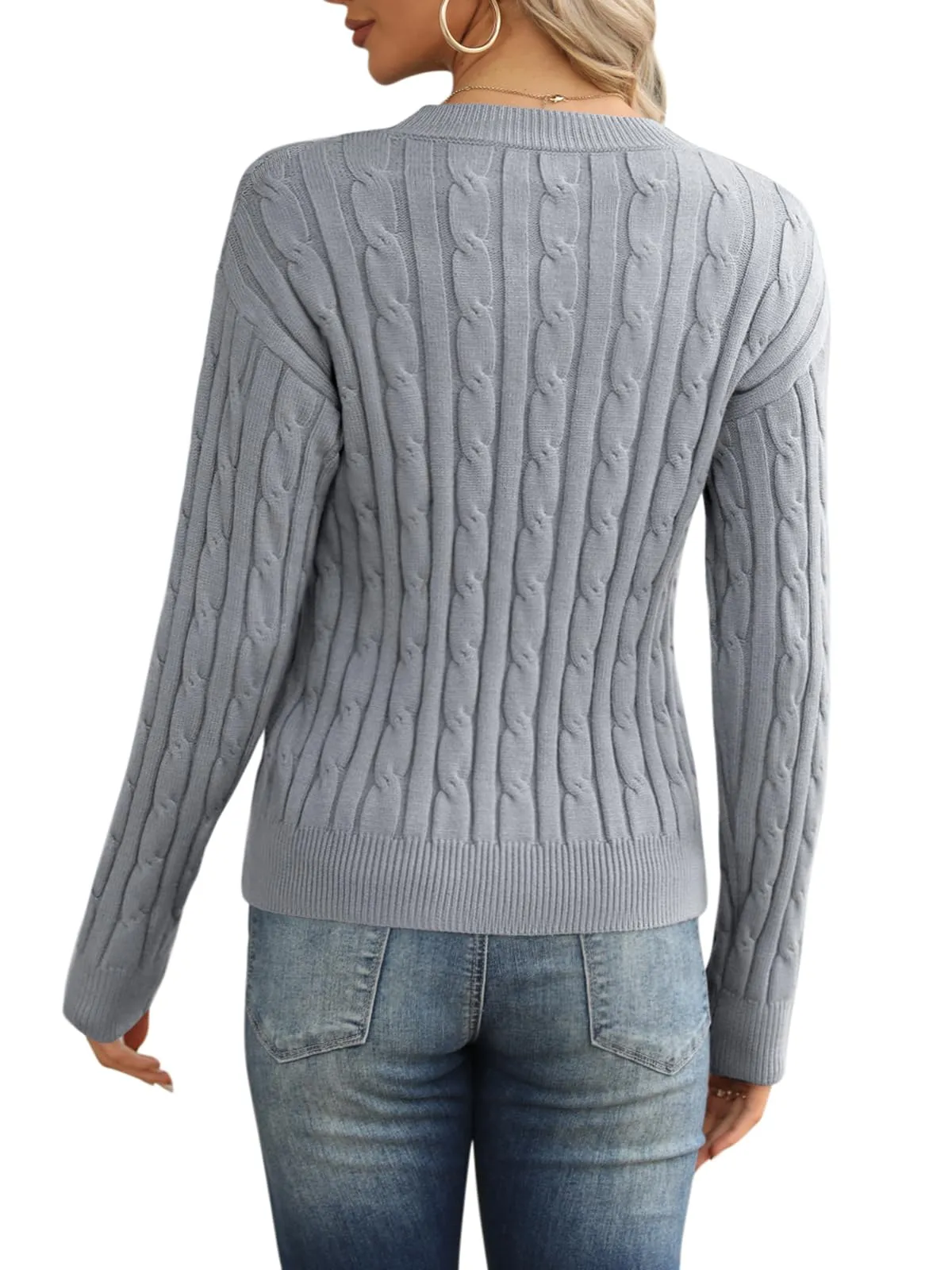Esobo Women's Classic-fit Lightweight Cable Long Sleeve Mockneck Loose Casual Sweater Jumpers